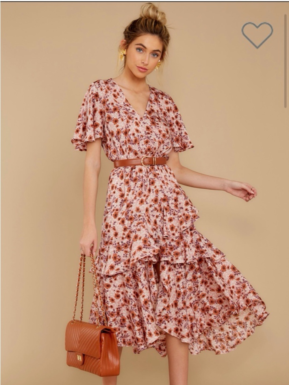 lovestitch Pink Floral High-Low Ruffle Midi Dress